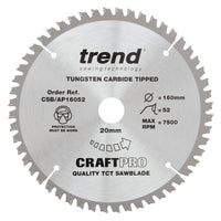 Trend Aluminium/Plastic Circular Saw Blade 160mm x 20mm x 52T CSB/AP16052