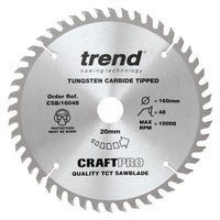 Trend Wood Circular Craft Trimming Crosscut Saw Blade 160mm x 20mm x 48T CSB/16048