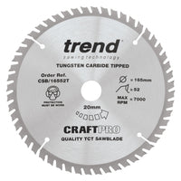 Trend Wood Cordless Circular Craft Thin Kerf Saw Blade 165mm x 20mm x 52T CSB/16552T