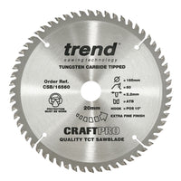 Trend Wood Circular Craft Fine Trim Finishing Saw Blade 165mm x 20mm x 60T CSB/16560