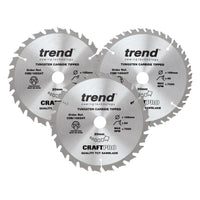 Trend Wood Cordless Circular Saw Blade 165mm x 20mm x 24/40T, 3 Pack CSB/165/3PK/C