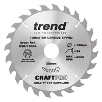 Trend Wood Circular Craft General Purpose Saw Blade 190mm x 30mm x 24T CSB/19024
