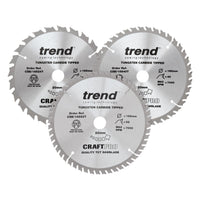 Trend Wood Cordless Circular Saw Blade 165mm x 20mm x 24/40/52T, 3 Pack CSB/165/3PK/B