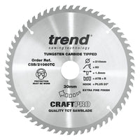Trend Wood Cordless ATBR Circular Craft Thin Kerf Saw Blade 210mm x 30mm x 60T CSB/21060TC