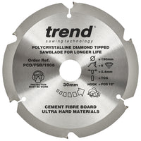 Trend PCD Cement Fibre Board Saw Blade 190mm Dia. X 6 Teeth X 30mm Bore X 2.4mm Kerf PCD/FSB/1906
