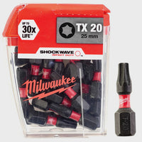 Milwaukee Shockwave TX20 1/4" 25mm Screwdriver Bit Box 25 Piece 4932430875