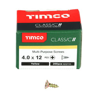 Timco 4.0 x 12mm Classic Multi-Purpose Screws Countsunk Head Yellow (200/Box) 40012CLAF