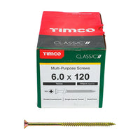 Timco 6.0 x 120mm Classic Multi Purpose Screws PZ Double Countersunk Yellow 100/Box 60120CLAF