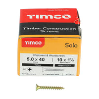 Timco 5.0 x 40mm Solo Chipboard & Woodscrews - PZ - Double Countersunk - Yellow 50040SOLOC