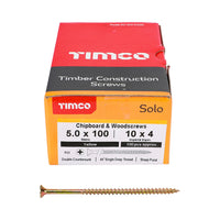 Timco 5.0 x 100mm Solo Chipboard & Woodscrews - PZ - Double Countersunk - Yellow 50100SOLOC