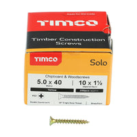 Timco 5.0 x 40mm Solo Chipboard & Woodscrews - PZ - Double Countersunk - Yellow 50040SOLOC
