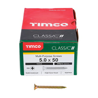 Timco 5.0 x 50mm Classic Multi-Purpose Screws Countsunk Head Yellow (200/Box) 50050CLAF