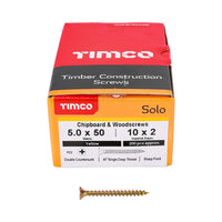 Timco 5.0 x 50mm Solo Chipboard & Woodscrews - PZ - Double Countersunk - Yellow 50050SOLOC
