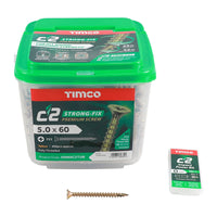 Timco 5.0 x 60mm C2 Strong-Fix - PZ - Double Countersunk - Twin-Cut - Yellow 50060C2TUB