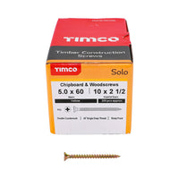Timco 5.0 x 60mm Solo Chipboard & Woodscrews - PZ - Double Countersunk - Yellow 50060SOLOC