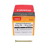 Timco 5.0 x 70mm Solo Chipboard & Woodscrews - PZ - Double Countersunk - Yellow 50070SOLOC