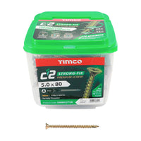 Timco 5.0 x 80mm C2 Strong-Fix - PZ - Double Countersunk - Twin-Cut - Yellow 50080C2TUB