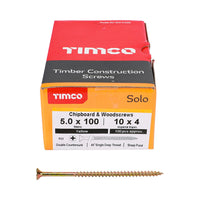 Timco 5.0 x 100mm Solo Chipboard & Woodscrews - PZ - Double Countersunk - Yellow 50100SOLOC
