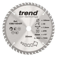 Trend Crosscut Circular Saw Blade 165mm X 20mm X 48T Fine Finish CSB/16548T