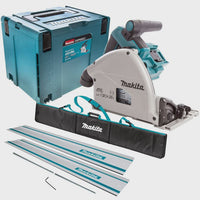 Makita DSP600ZJ 36V Brushless 165mm Plunge Saw Body Only with 2 x 1.5m Guide Rail & Case + Rail Bag  + Connector + Clamps