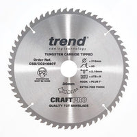Trend Wood Cordless ATBR Mitre Craft Crosscut Saw Blade 216mm x 30mm x 60T CSB/CC21660T