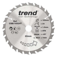 Trend Wood Cordless Circular Saw Blade 165mm x 20mm x 24T CSB/16524T