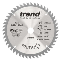 Trend Wood Circular Saw Blade 190mm x 30mm x 48T Fine Finish CSB/19048