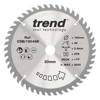 Trend Wood Circular Saw Blade 190mm x 20mm x 48T Fine Finish CSB/19048B