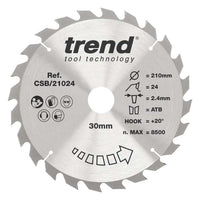 Trend Wood Circular Craft General Purpose Saw Blade 210mm x 30mm x 24T Fine Finish CSB/21024