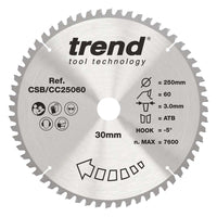 Trend Wood Crosscut Mitre Saw Blade 250mm x 30mm x 60T CSB/CC25060