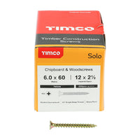 Timco 6.0 x 60mm Solo Chipboard & Woodscrews - PZ - Double Countersunk - Yellow 60060SOLOC