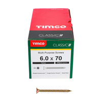 Timco 6.0 x 70mm Classic Multi-Purpose Screws Countsunk Head Yellow (200/Box) 60070CLAF