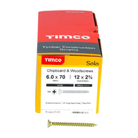 Timco 6.0 x 70mm Solo Chipboard & Woodscrews - PZ - Double Countersunk - Yellow 60070SOLOC