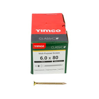 Timco 6.0 x 80mm Classic Multi-Purpose Screws Countsunk Head Yellow (200/Box) 60080CLAF