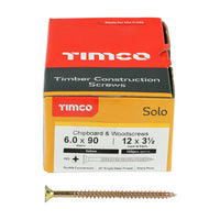 Timco 6.0 x 90mm Solo Chipboard & Woodscrews - PZ - Double Countersunk - Yellow 60090SOLOC