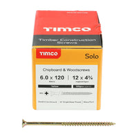 Timco 6.0 x 120mm Solo Chipboard & Woodscrews - PZ - Double Countersunk - Yellow 60120SOLOC