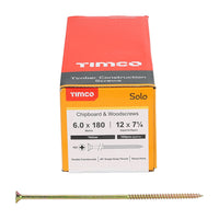 Timco 6.0 x 180mm Solo Chipboard & Woodscrews - PZ - Double Countersunk - Yellow 60180SOLOC