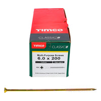 Timco 6.0 x 200mm Classic Multi-Purpose Screws Countsunk Head Yellow (100/Box) 60200CLAF
