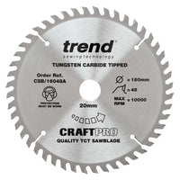 Trend Craft Trimming Crosscut Saw Blade 160mm Dia. X 48 Teeth X 20mm Bore X 2.2mm Kerf CSB/16048A
