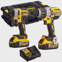 Dewalt 18V XR Brushless (DCD996 + DCF860) Twin Pack With 2 x 5.0Ah Batteries Charger In Case