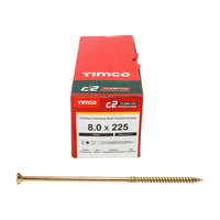 Timco 8.0 x 225mm C2 Clamp-Fix TX Double Countersunk with Ribs Twin-Cut Yellow 80225C2C