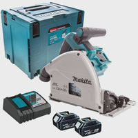 Makita DSP600ZJ 36V Brushless 165mm Plunge Saw with 2 x 5.0Ah Battery Charger & Makpac Case