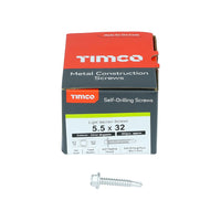 Timco 5.5 x 32mm Metal Construction Light Section Screws Hex Self Drilling Exterior Silver Organic L32B