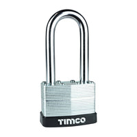 Timco 50mm Laminated Padlock Long Shackle Zinc Plated & Laminated Steel LSP50L