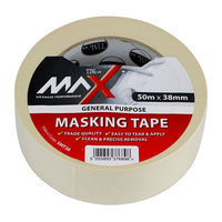 Timco 50m x 38mm Max Masking Cream Tape Clean & Precise Removal SMT38
