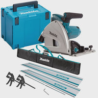 Makita SP6000J2 240V 165mm Plunge Saw in Case with 2 x Guide Rail Connector Bar & Clamp & Guide rail bag