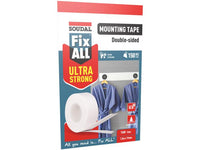Soudal 1.5M x 19mm Fix ALL® ULTRA STRONG MOUNTING TAPE Fix ALL Double Sided Adhesive Tape White 155515