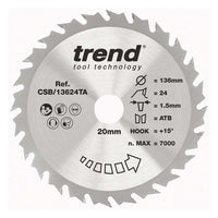 Trend Craft Thin Kerf Saw Blade 136mm Dia. X 24 Teeth X 20mm Bore X 1.5mm Kerf CSB/13624TA