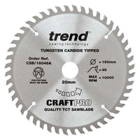 Trend Craft Trimming Crosscut Saw Blade 160mm Dia. X 48 Teeth X 20mm Bore X 2.2mm Kerf CSB/16048A