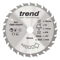 Trend Wood Cordless Circular Saw Blade 165mm x 20mm x 24T CSB/16524T